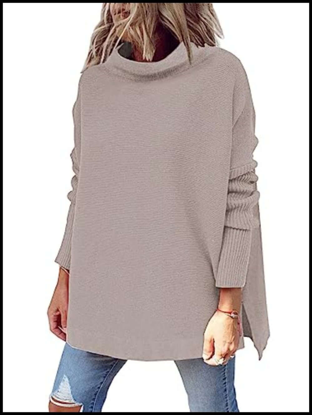 Women's Mock Turtleneck Sweater Oversized Long Tunic Pullover Winter Knit Top